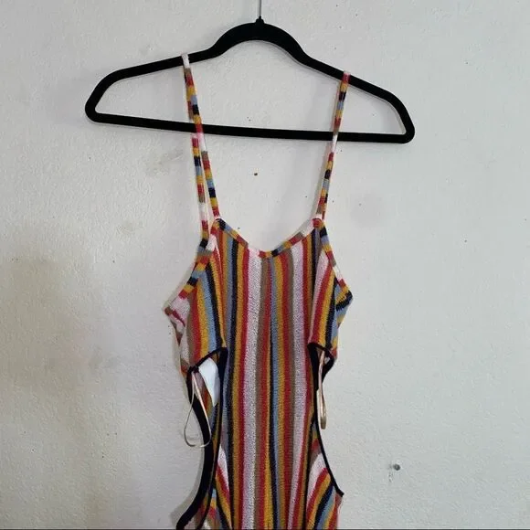 Zara Knit Terrycloth Striped Jumpsuit Womens Side Cut Out Rainbow Cotton - Picture 10 of 11